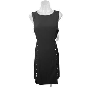 NEW Calvin Klein Black Pearl Button Sleeveless Knee Length Pencil Sheath Dress 8